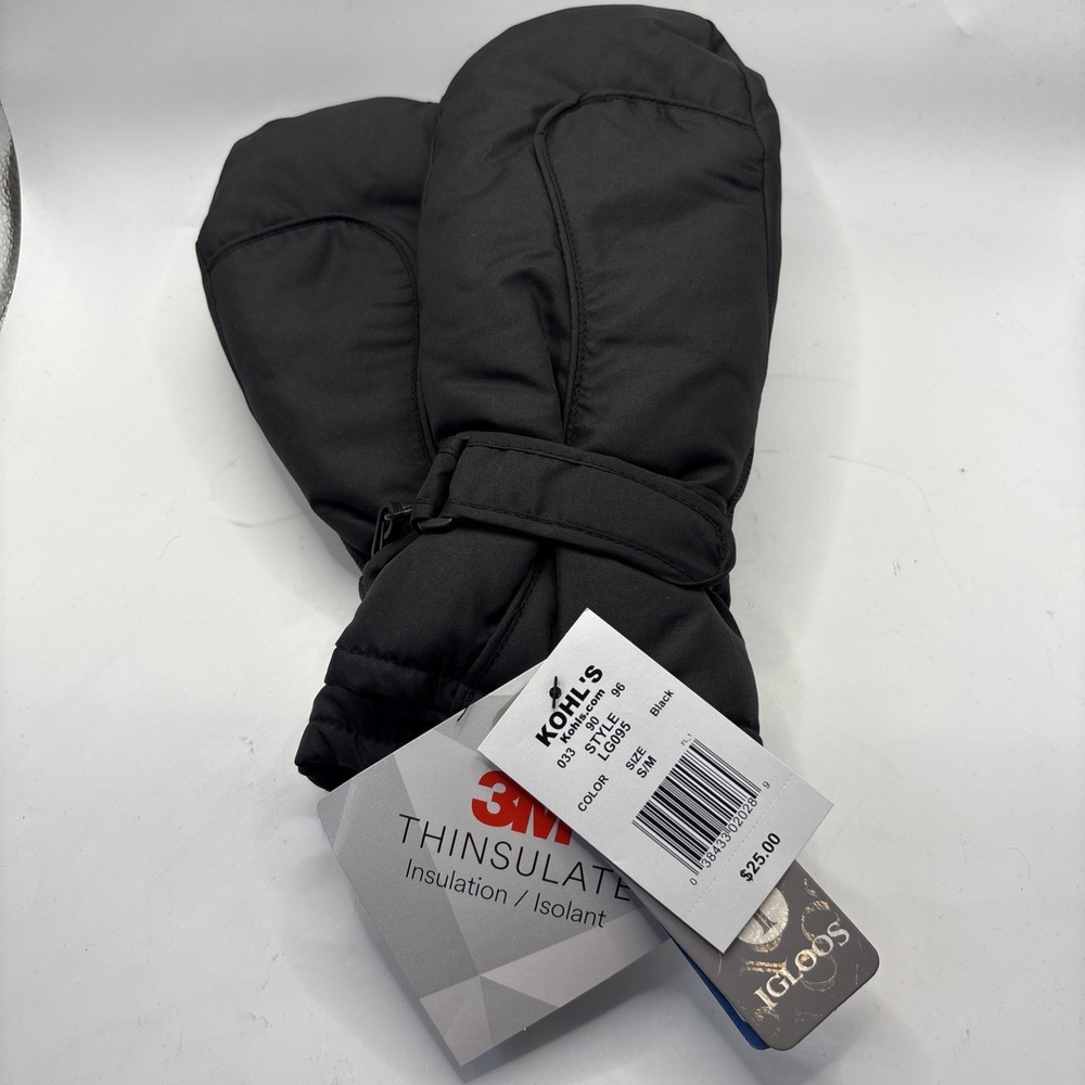Igloos Women's 3M Thinsulate S/M Black Waterproof Mittens Fleece Lined Warm